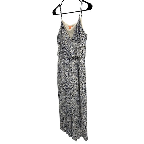 Chelsea & Violet Blue White Floral Jumpsuit Adjustable Straps Sz Medium - Picture 3 of 11